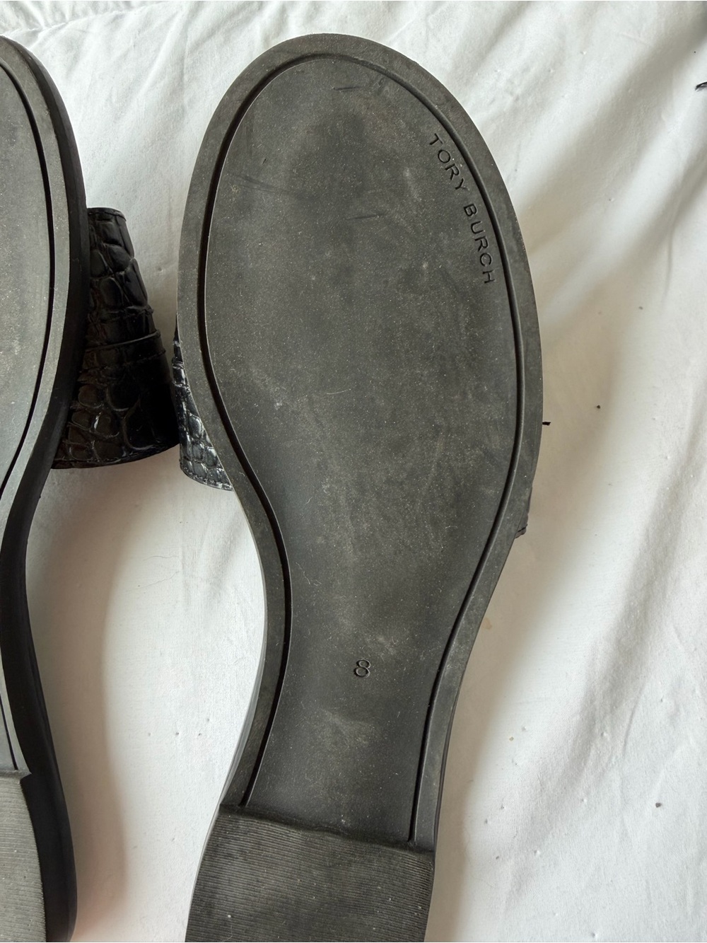 Tory Burch Black Croc-Embossed Slide Sandals with Logo Accent - Picture 4 of 4
